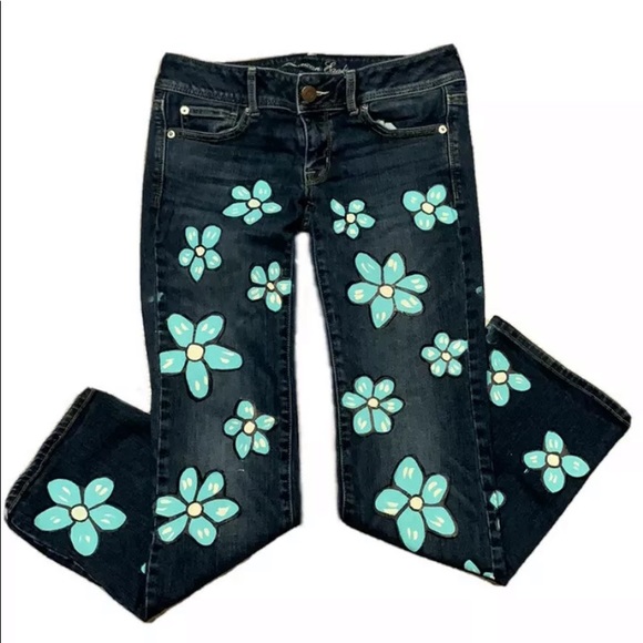 American Eagle Outfitters Denim - American Eagle Custom Painted Flower Print Jeans
